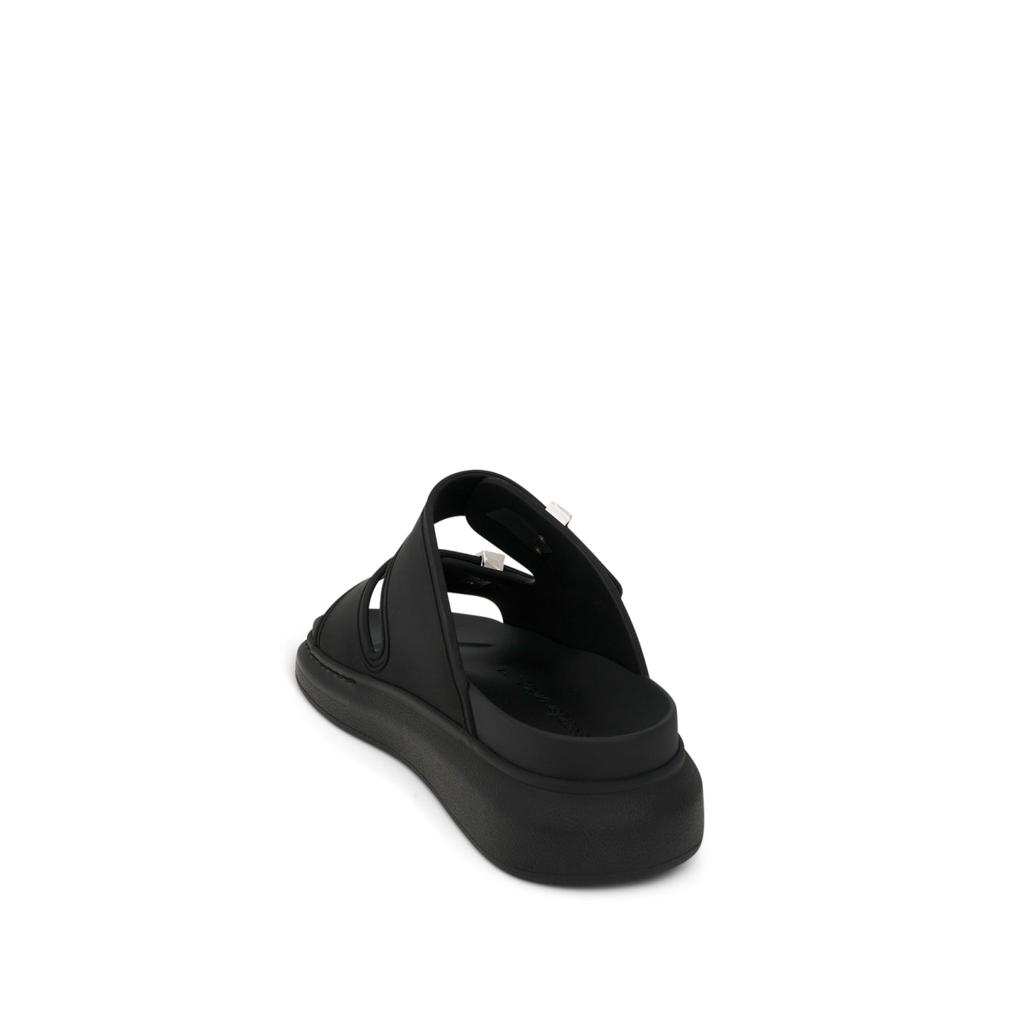 Oversized Double Strap Sandals in Black/Silver