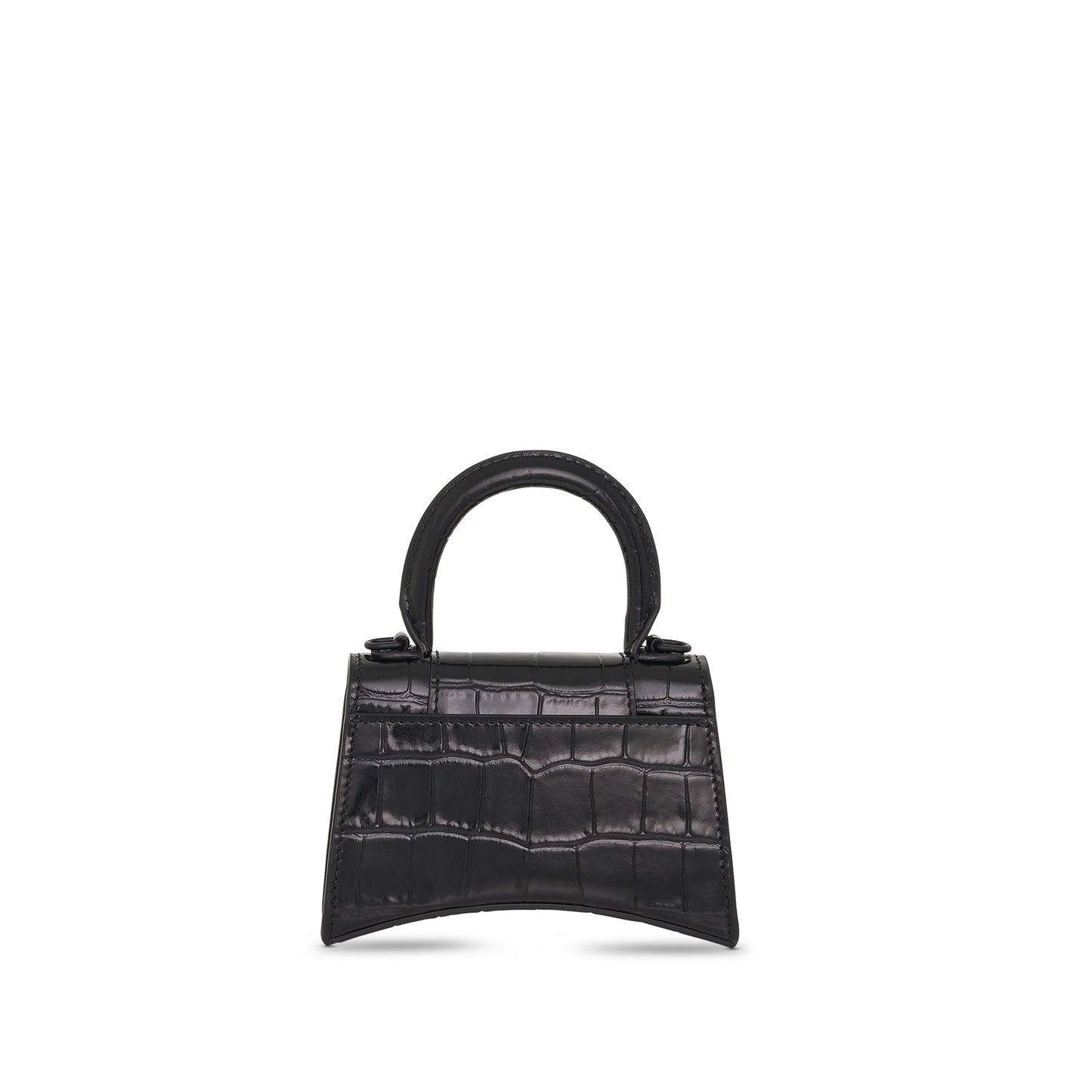 Hourglass Mini Croco Embossed Chain Bag in Black
