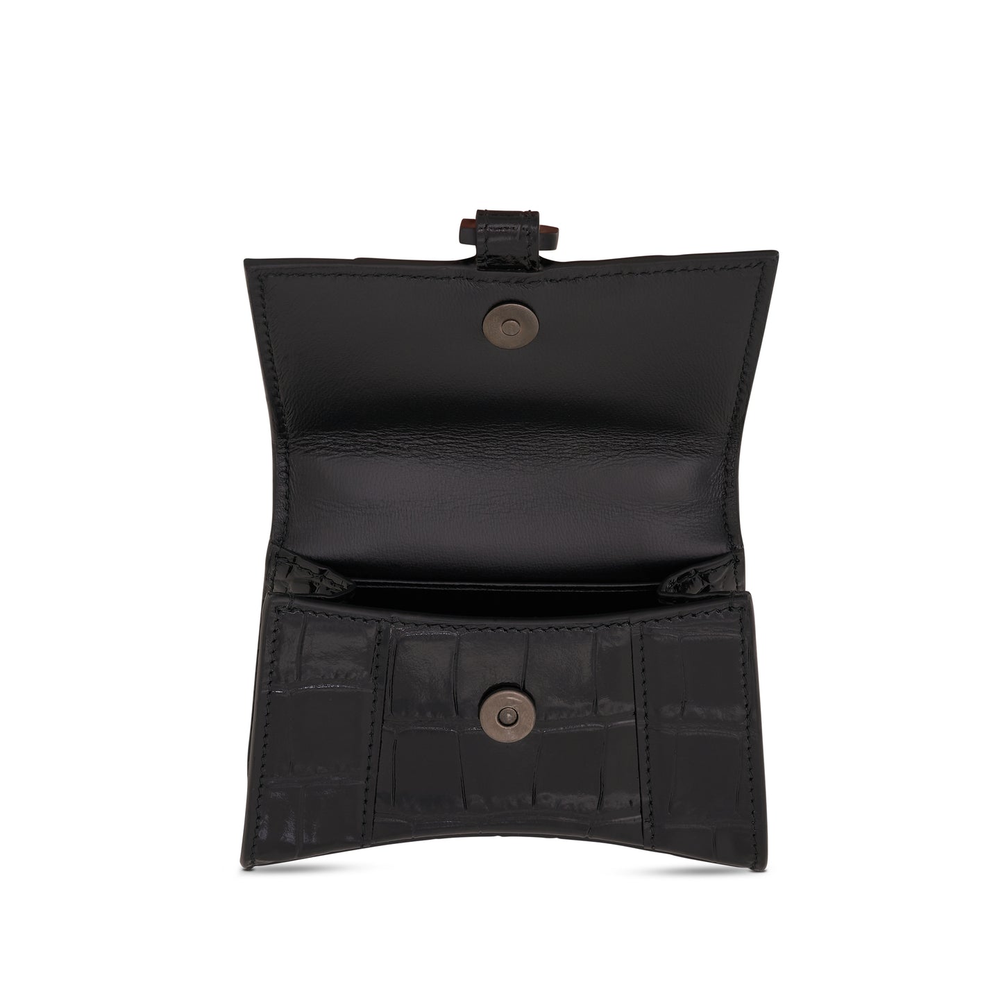 Hourglass Mini Croco Embossed Chain Bag in Black