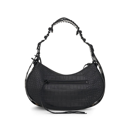 Le Cagole Embossed Croco Shoulder Bag Small in Black