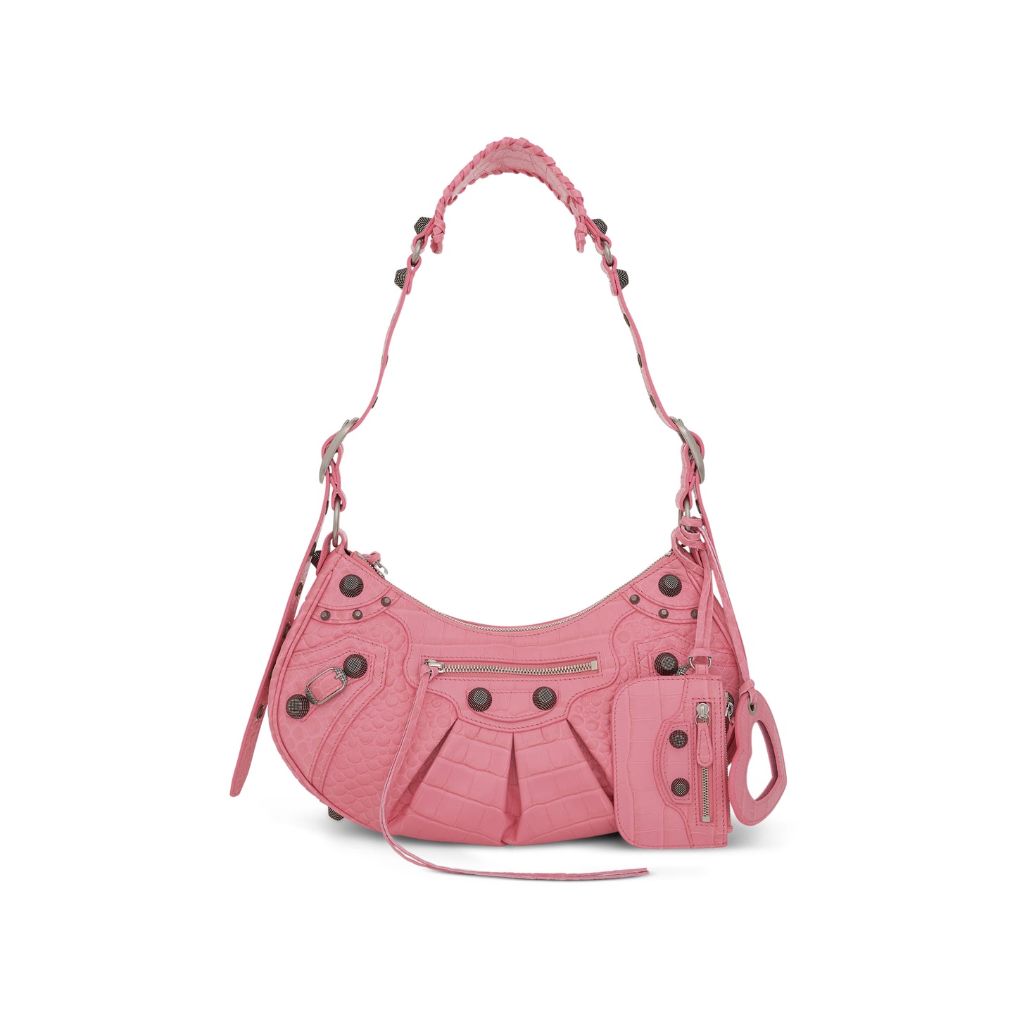 Le Cagole Embossed Croco Shoulder Bag Small in Sweet Pink