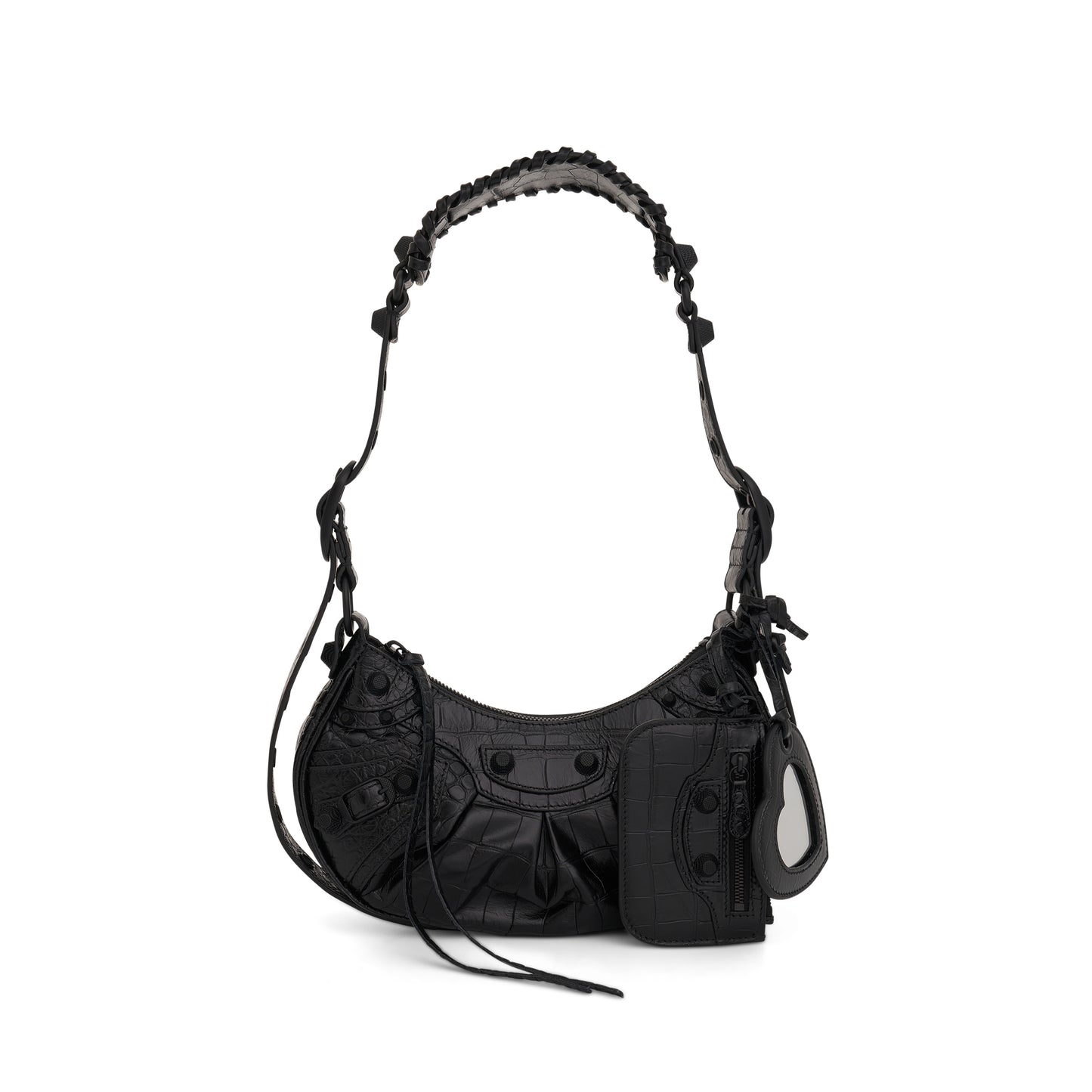 Le Cagole XS Croco Embossed Shoulder Bag in Black