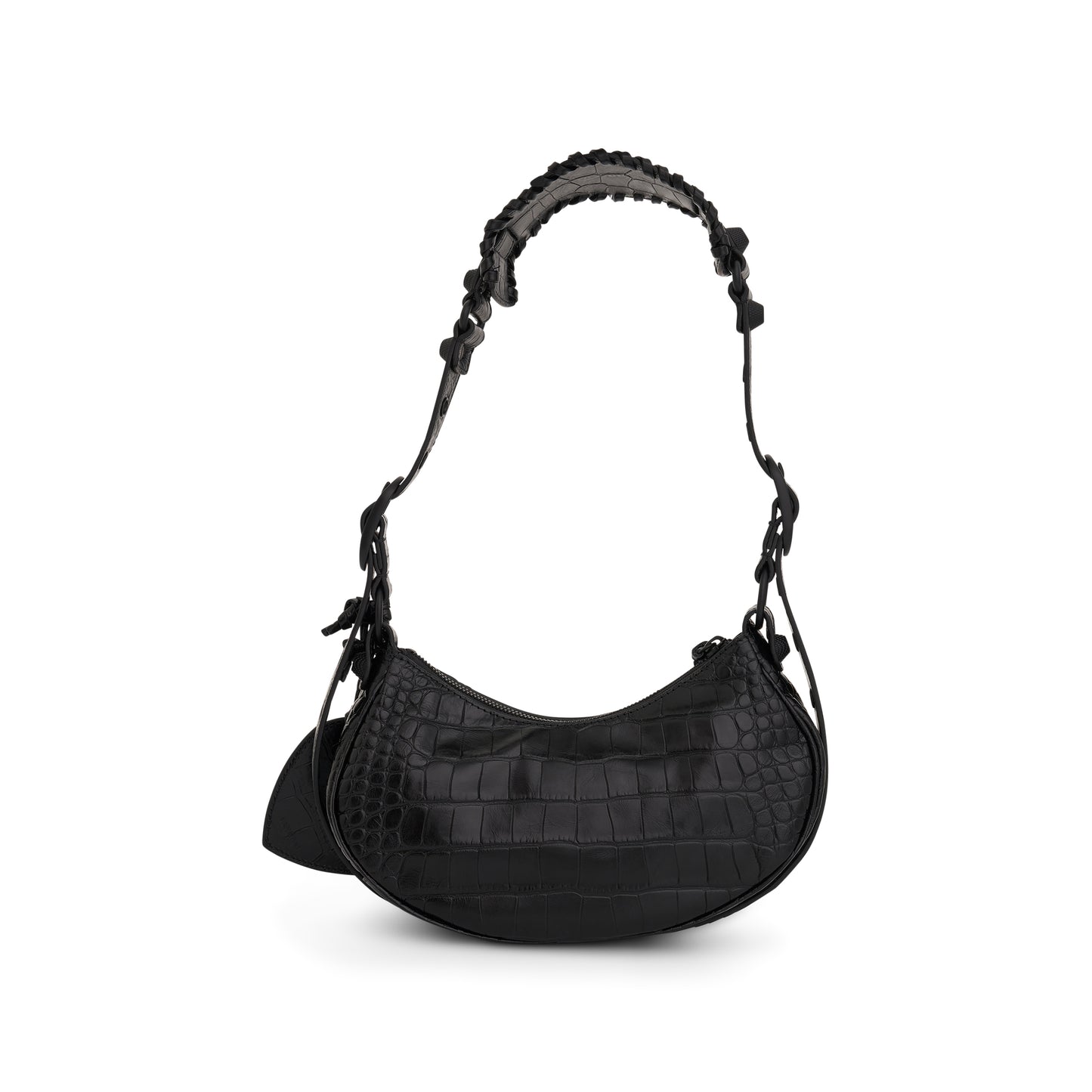 Le Cagole XS Croco Embossed Shoulder Bag in Black