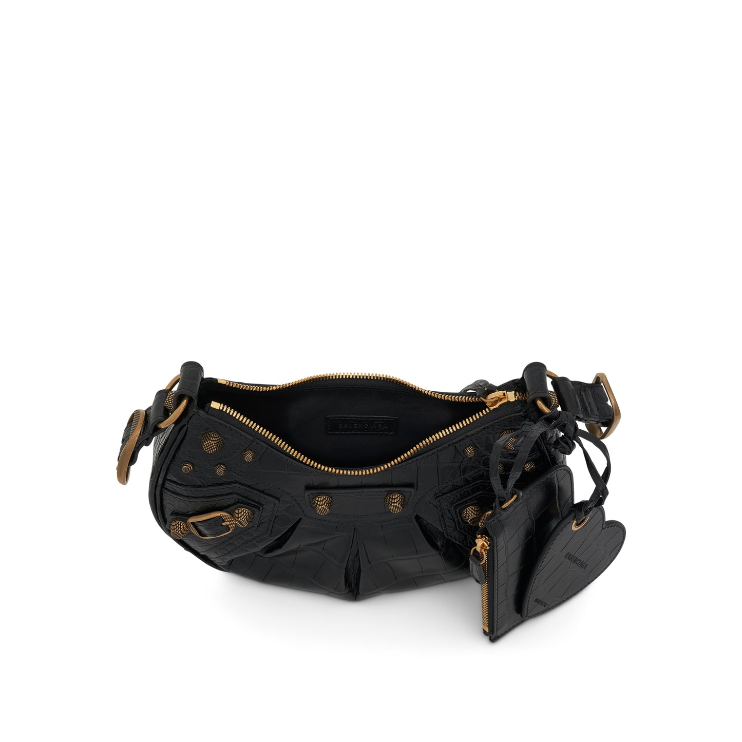 Le Cagole Embossed Croco Shoulder Bag XS in Black