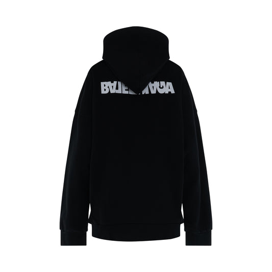 Embroidered Turn Logo Wide Fit Hoodie Washed Black