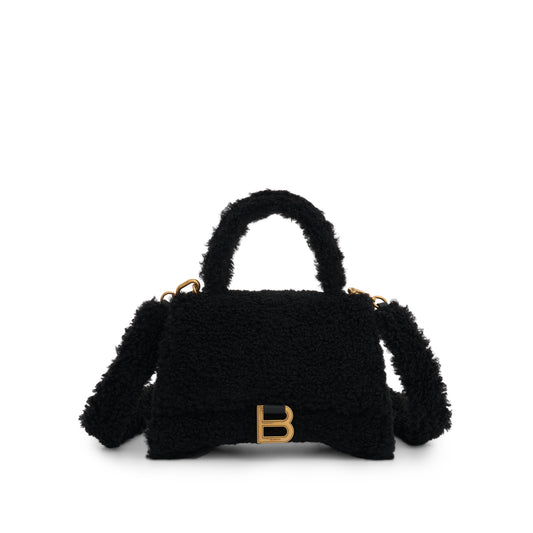 Furry Hourglass Small Handbag in Black