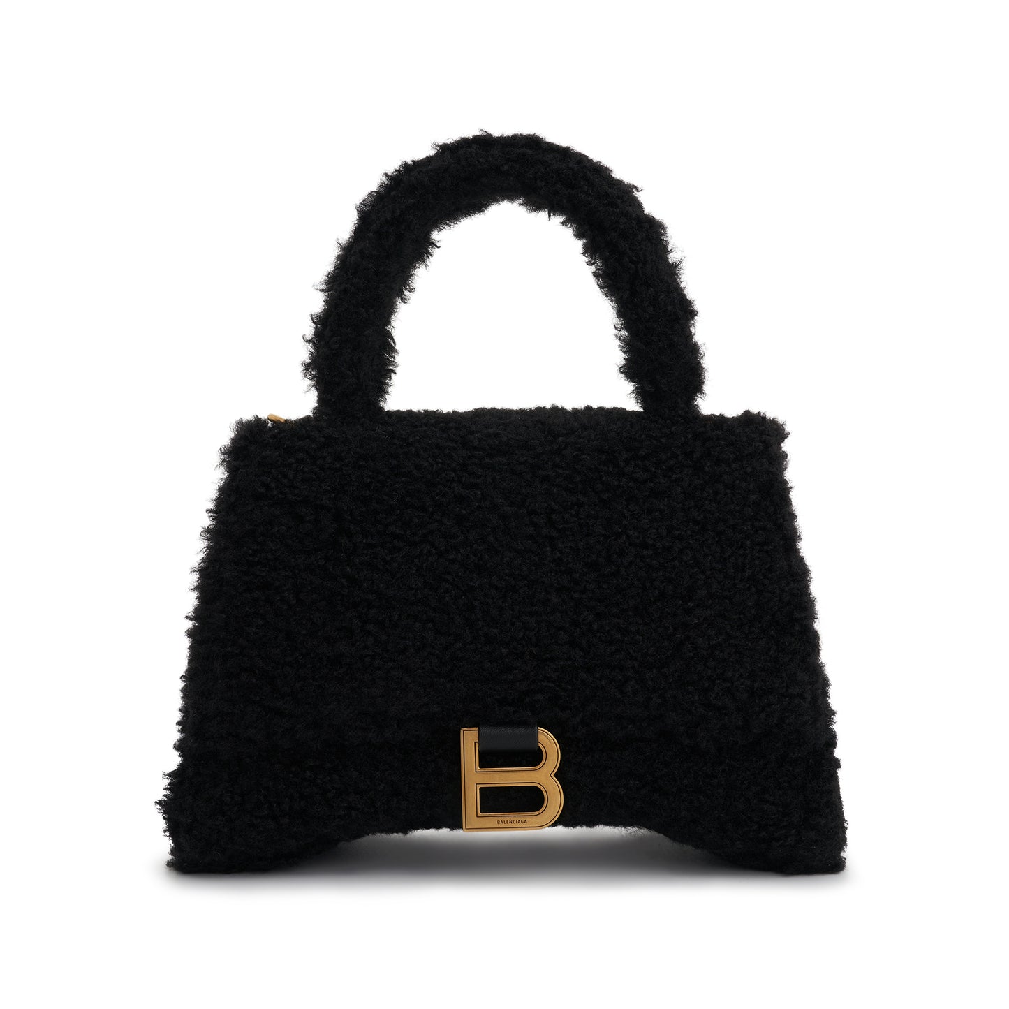 Furry Hourglass Small Handbag in Black