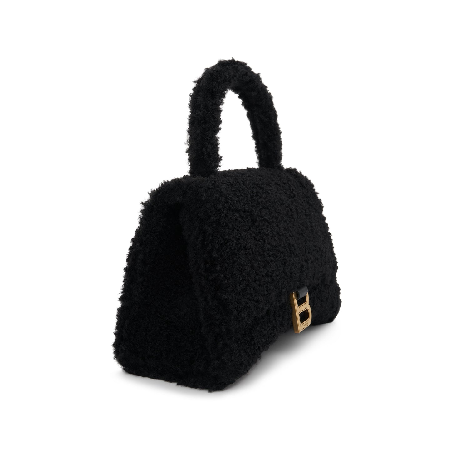 Furry Hourglass Small Handbag in Black