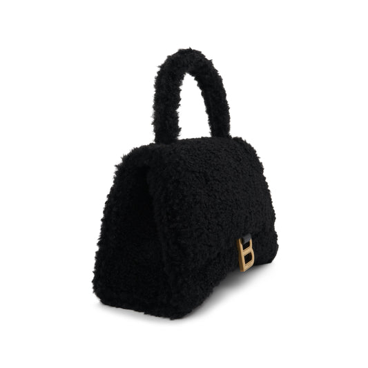 Furry Hourglass Small Handbag in Black