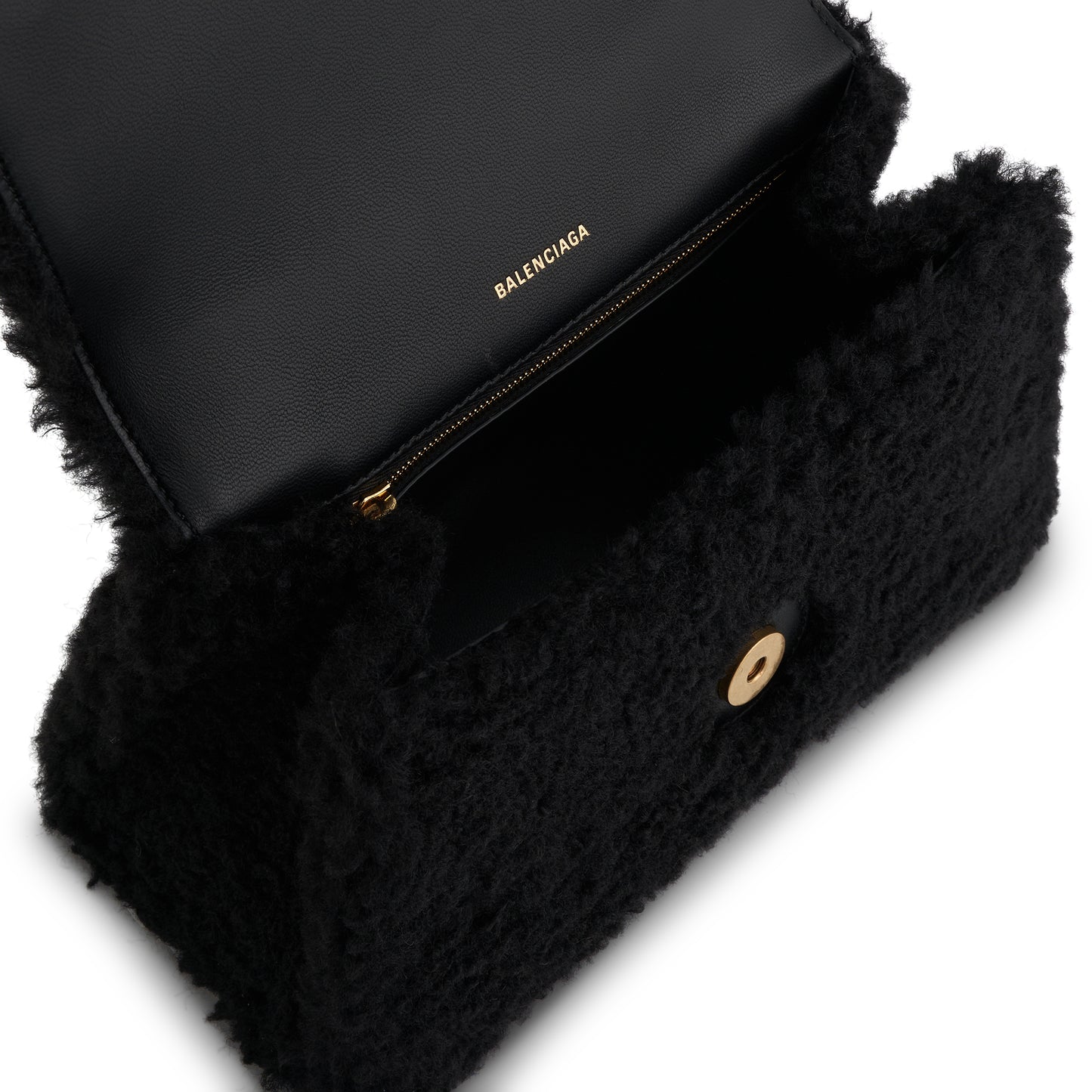 Furry Hourglass Small Handbag in Black