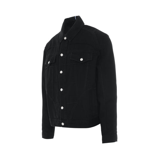 Black Rinsed Muscle Denim Jacket in Black