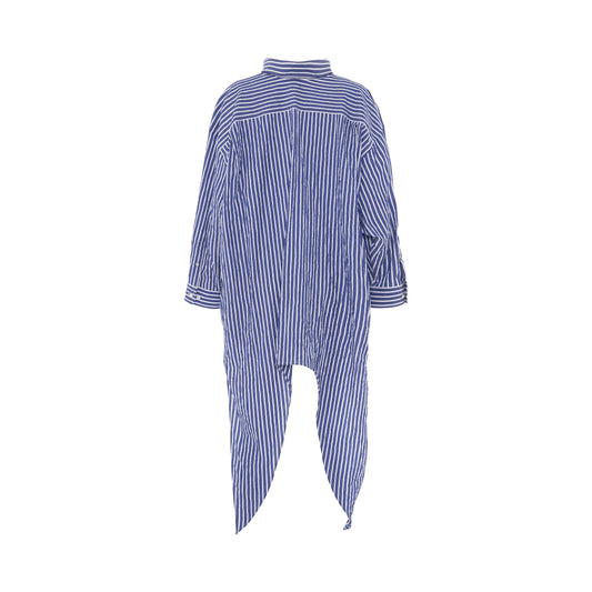 Crinkled Stripe Poplin Knotted Shirt in Blue/White