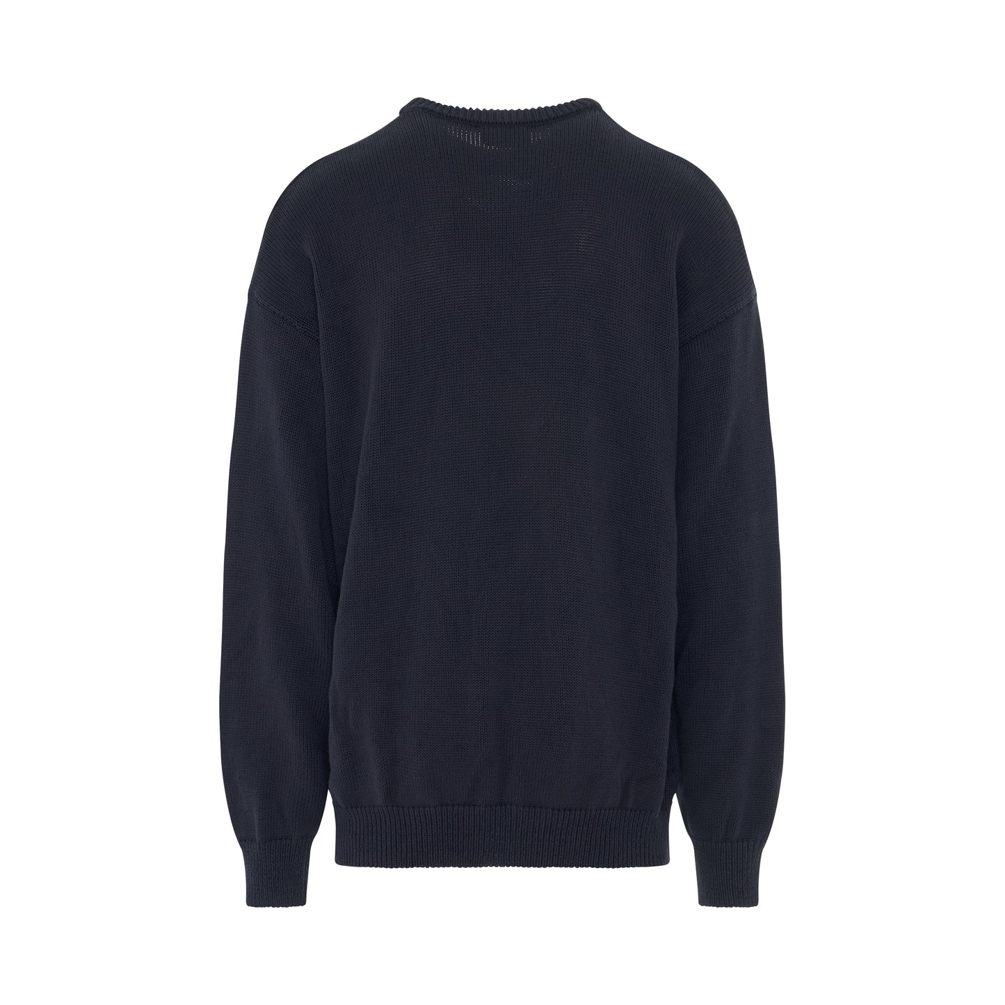 College Crest Knit Long Sleeve Crewneck in Navy/White