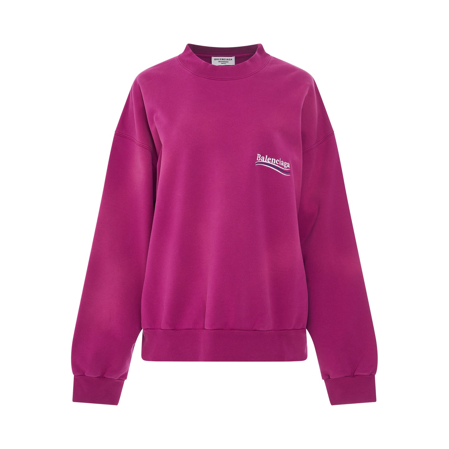 Embroidered Political Campaign Regular Crewneck in Dark Fucshia