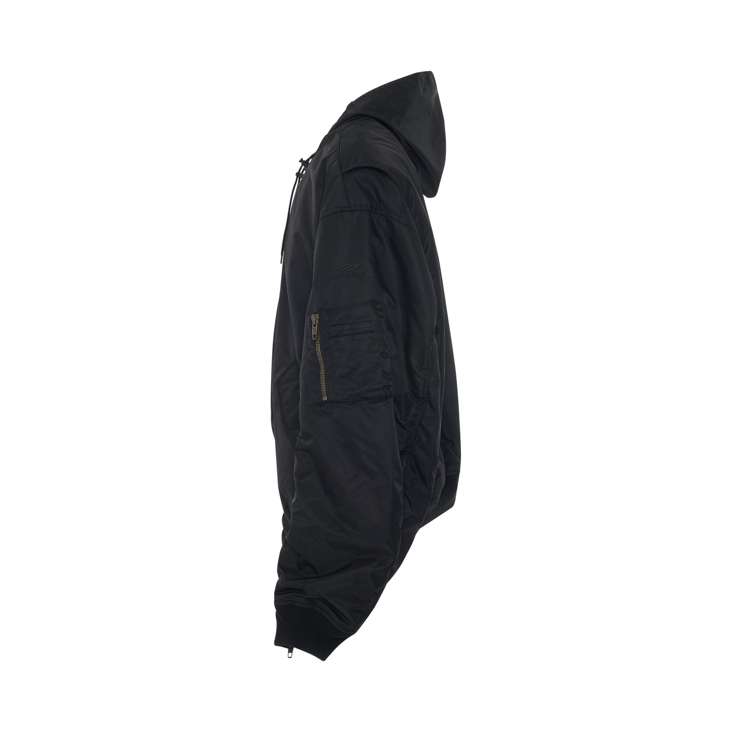 Nylon Light Bomber Jacket with Hood in Black