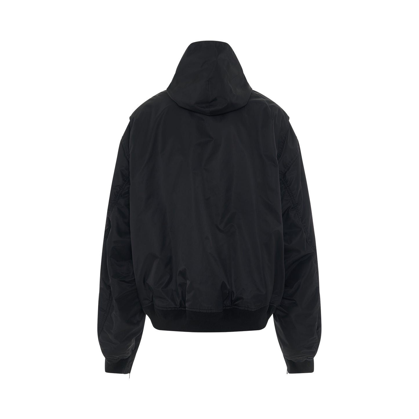 Nylon Light Bomber Jacket with Hood in Black
