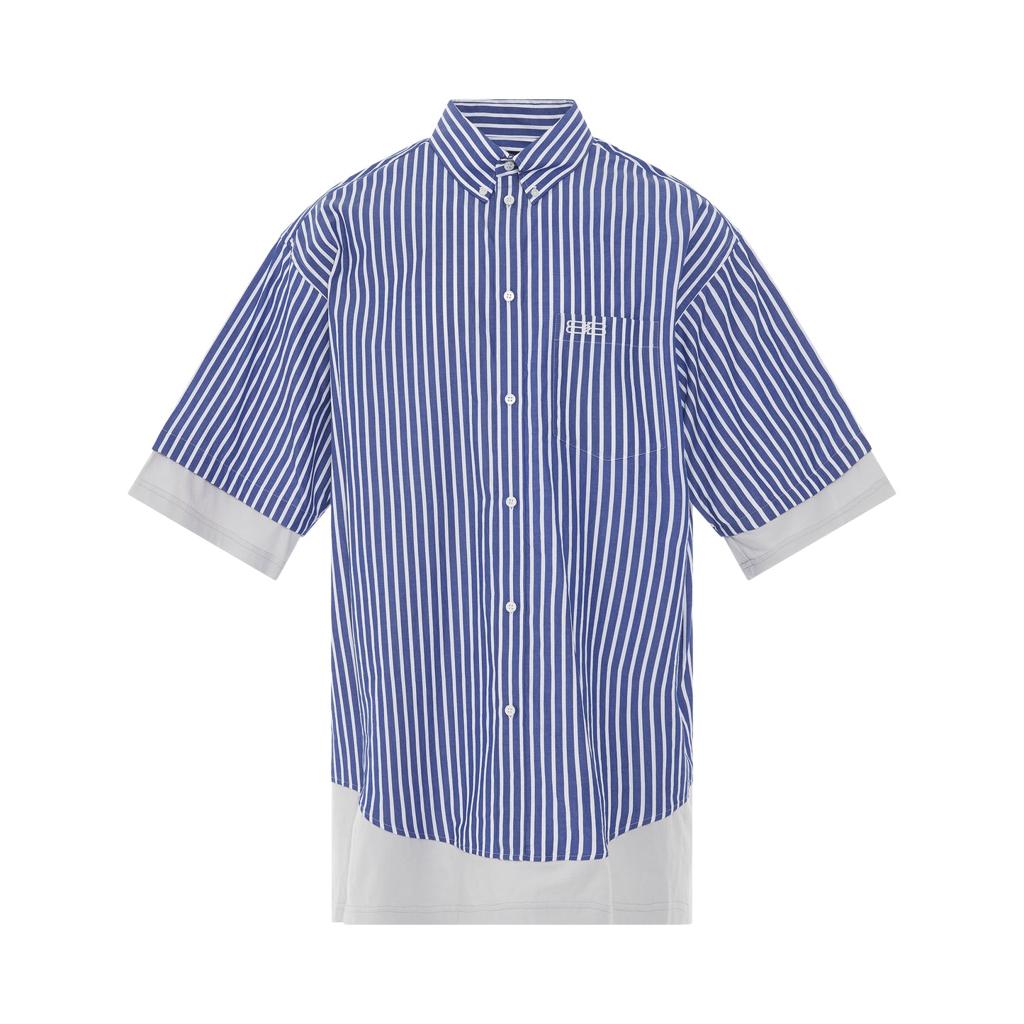 Crinkled Stripe Poplin Layered Shirt in Blue/White