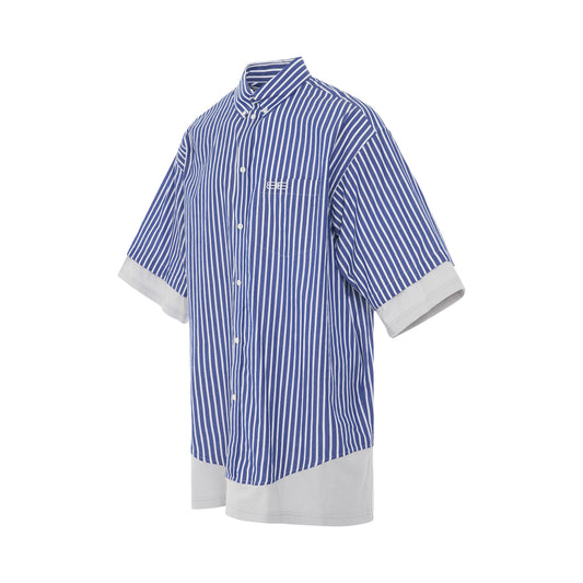 Crinkled Stripe Poplin Layered Shirt in Blue/White