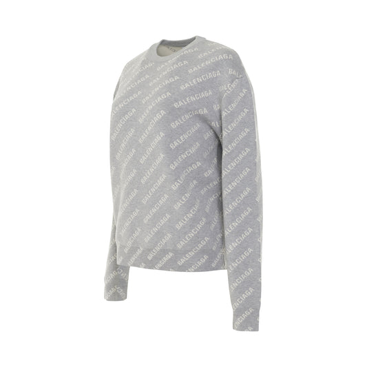 Mini Logo All Over Knit Crewneck in Grey