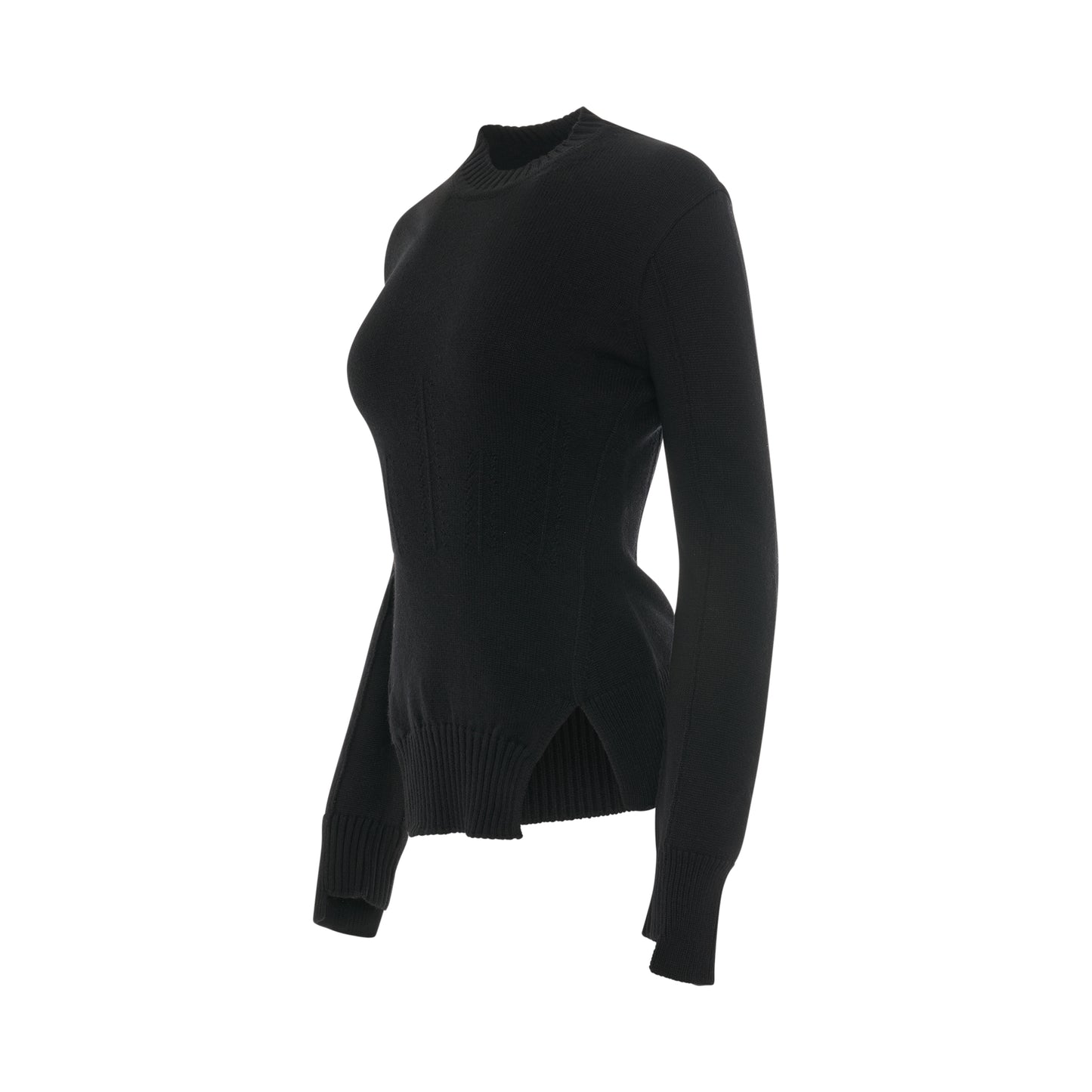 Corset Stitched Knit Pullover in Black