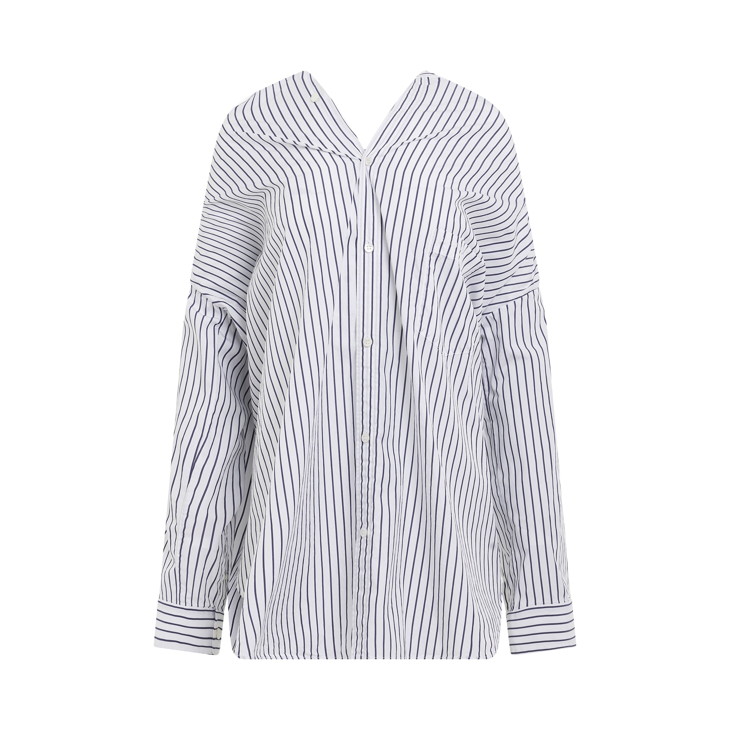 Knotted Vareuse Shirt in White/Navy