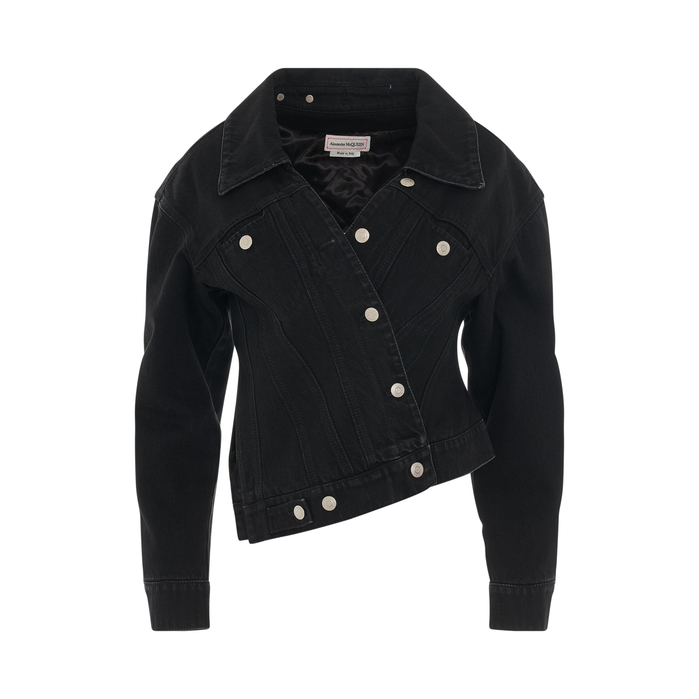 Twisted Asymmetric Denim Jacket in Black