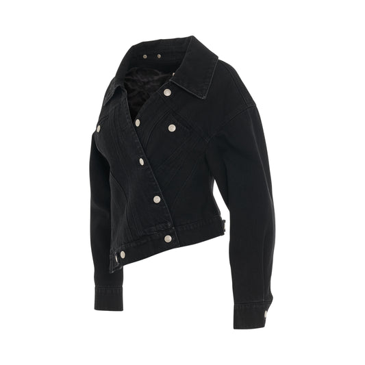 Twisted Asymmetric Denim Jacket in Black