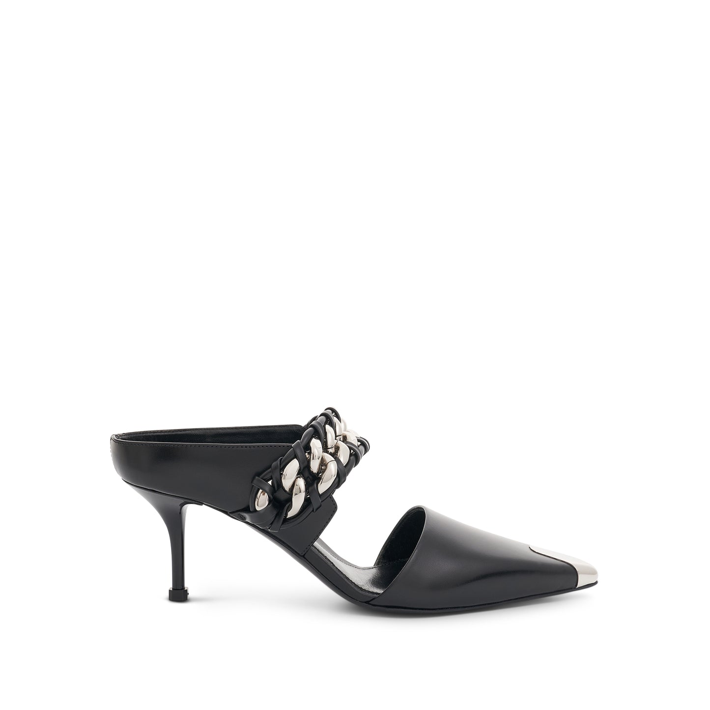 Chain Link Leather Pumps in Black/Silver