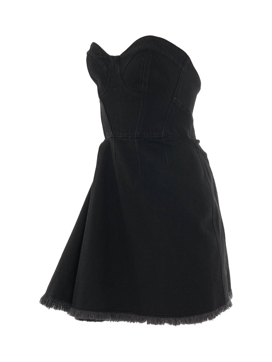 Mini Bustier Denim Dress in Black
