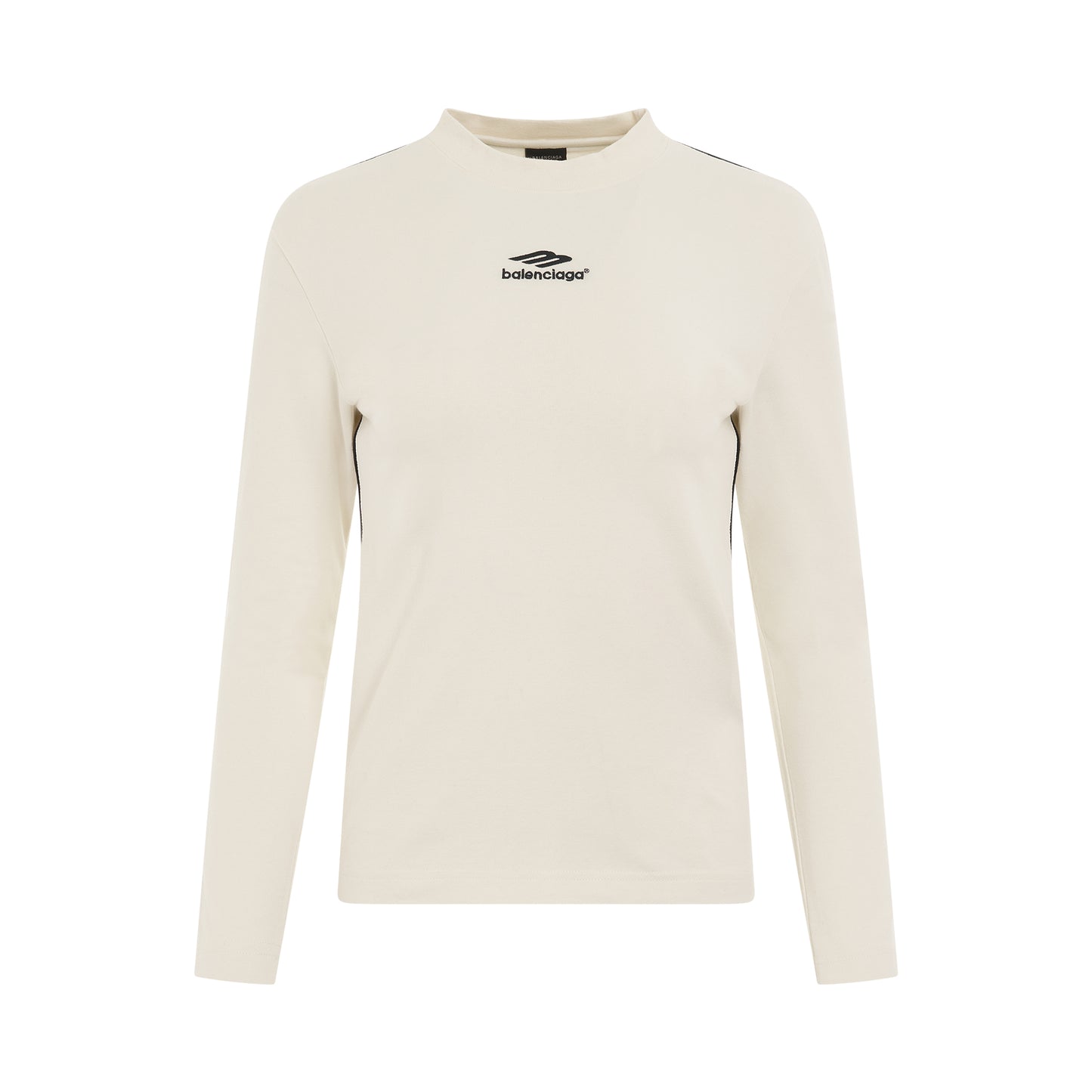 Long Sleeve Piping T-Shirt in Off White/Black