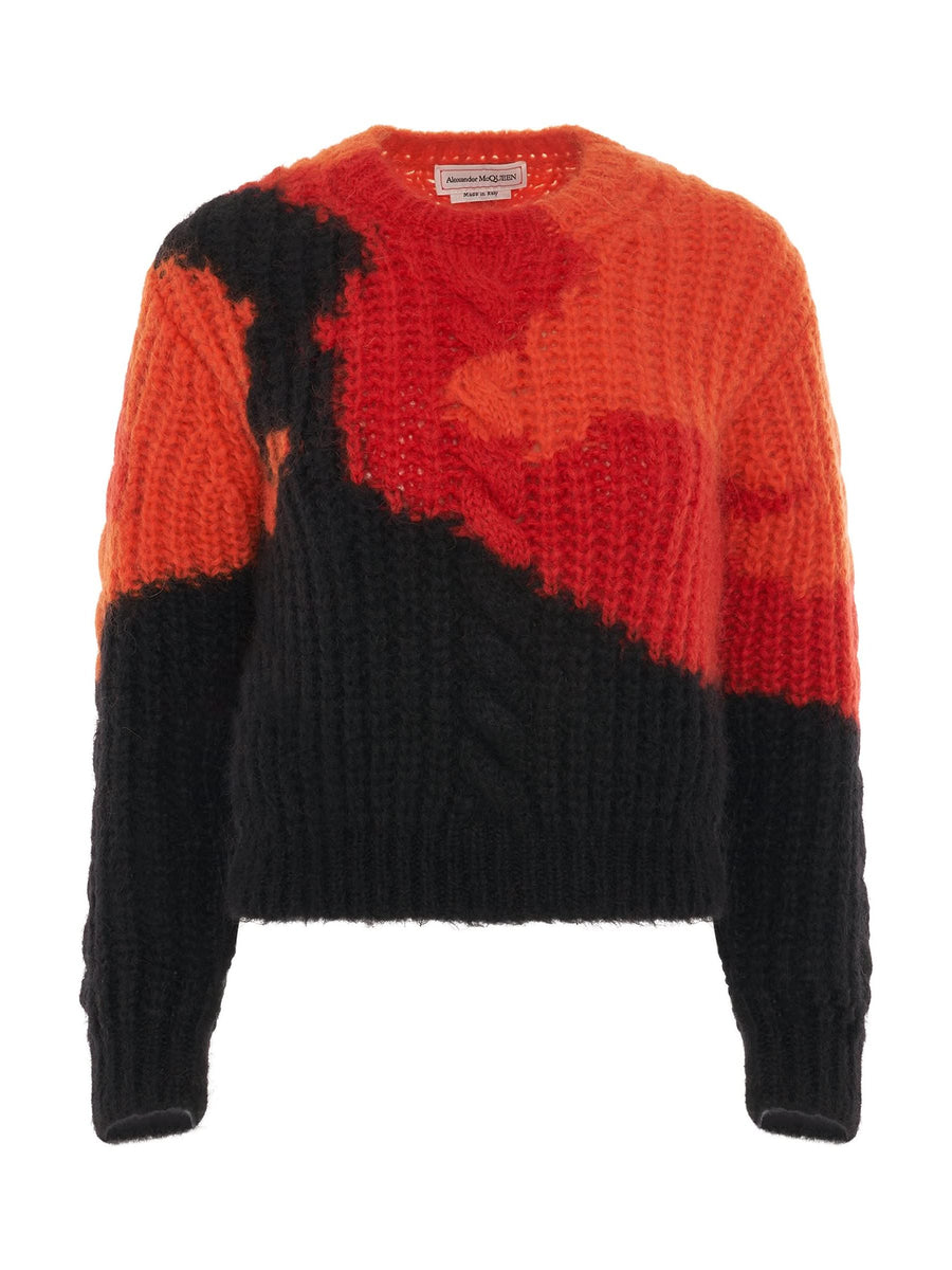Mohair Crewneck Sweater in Orange/Red/Black