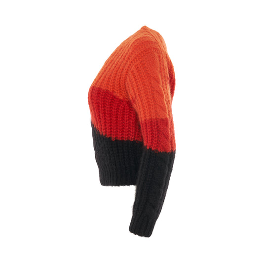 Multicolour Mohair Crewneck Sweater in Orange/Red/Black