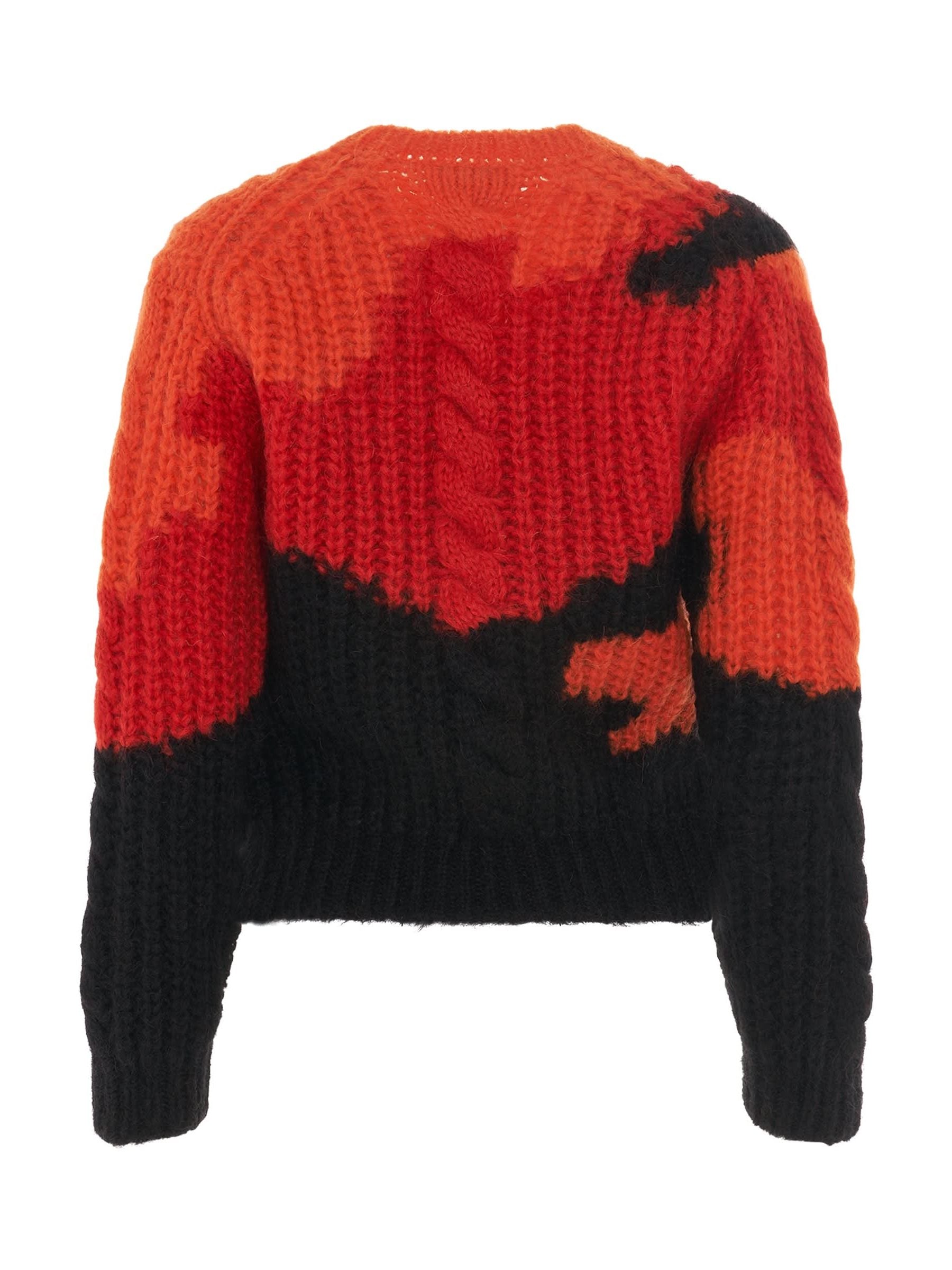 Mohair Crewneck Sweater in Orange/Red/Black