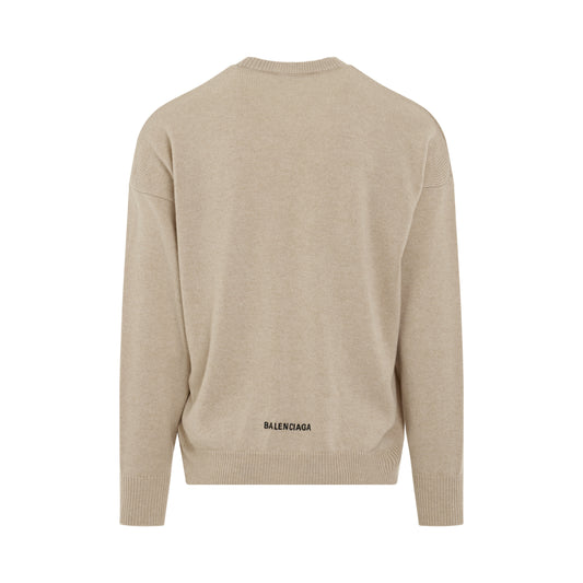 Logo Embroidered Knit Sweater in Beige