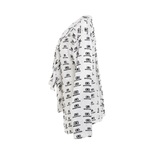 Jacquard Silk Shirt in White/Black