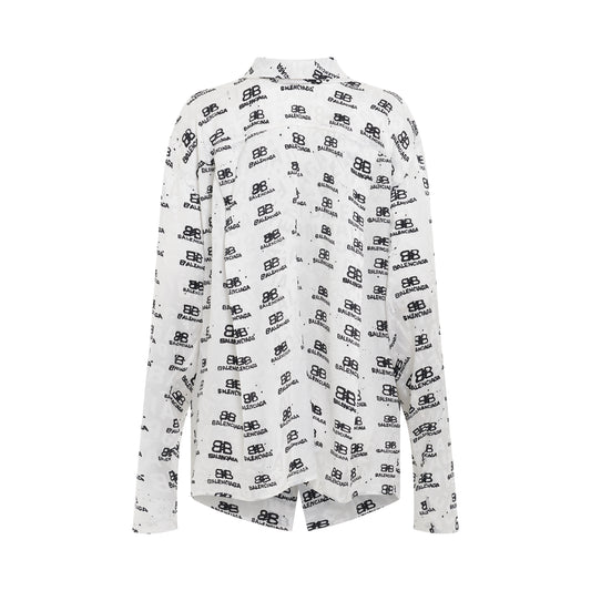 Jacquard Silk Shirt in White/Black