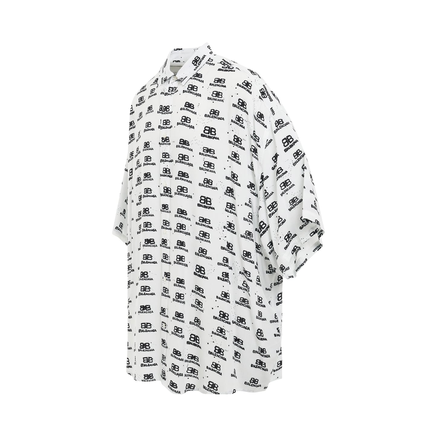 All Over Logo Short Sleeve Oversized Shirt in White/Black