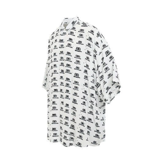 All Over Logo Short Sleeve Oversized Shirt in White/Black