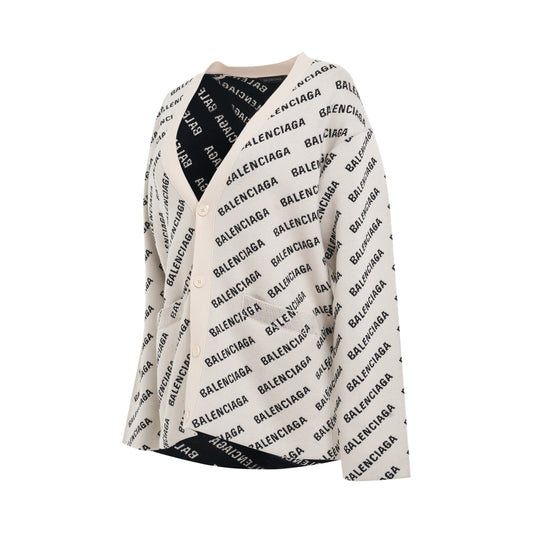 All Over Logo Cardigan in Chalky White/Black