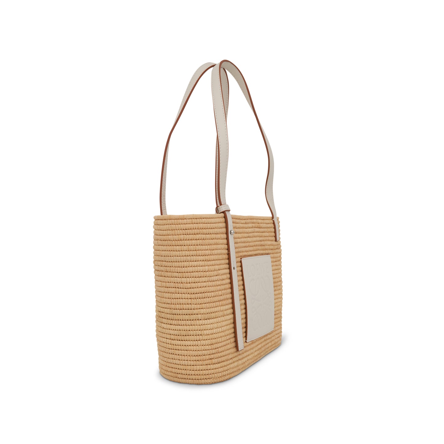 Small Square Basket Bag in Raffia and Calfskin in Natural/White