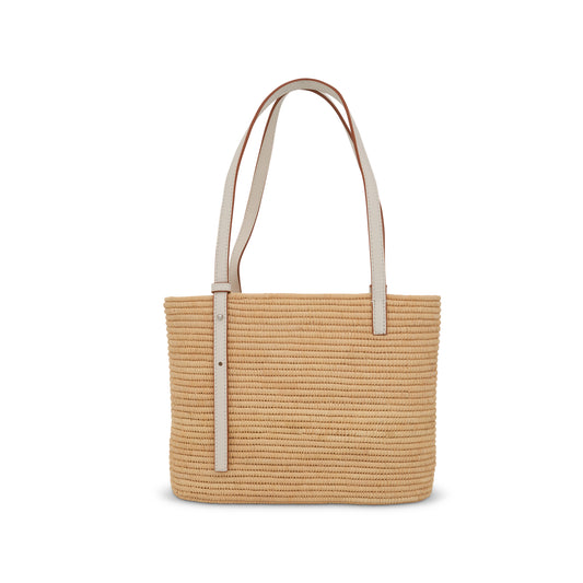 Small Square Basket Bag in Raffia and Calfskin in Natural/White