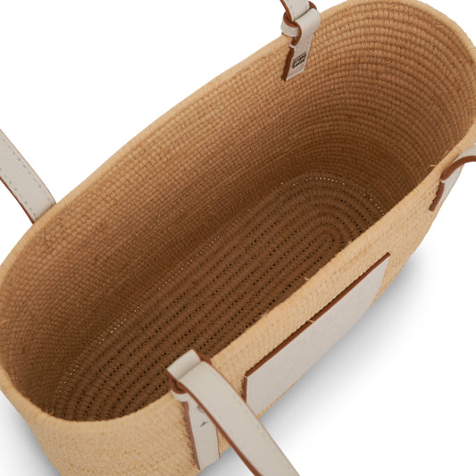 Small Square Basket Bag in Raffia and Calfskin in Natural/White