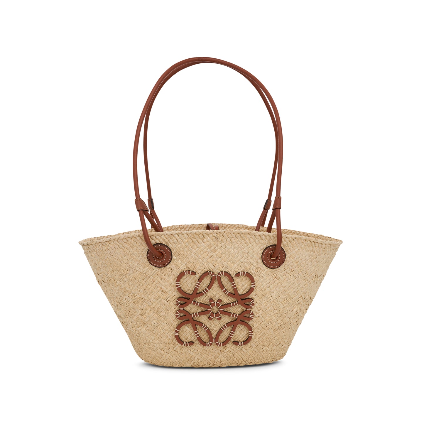 Small Anagram Basket Bag in Iraca Palm and Calfskin in Natural