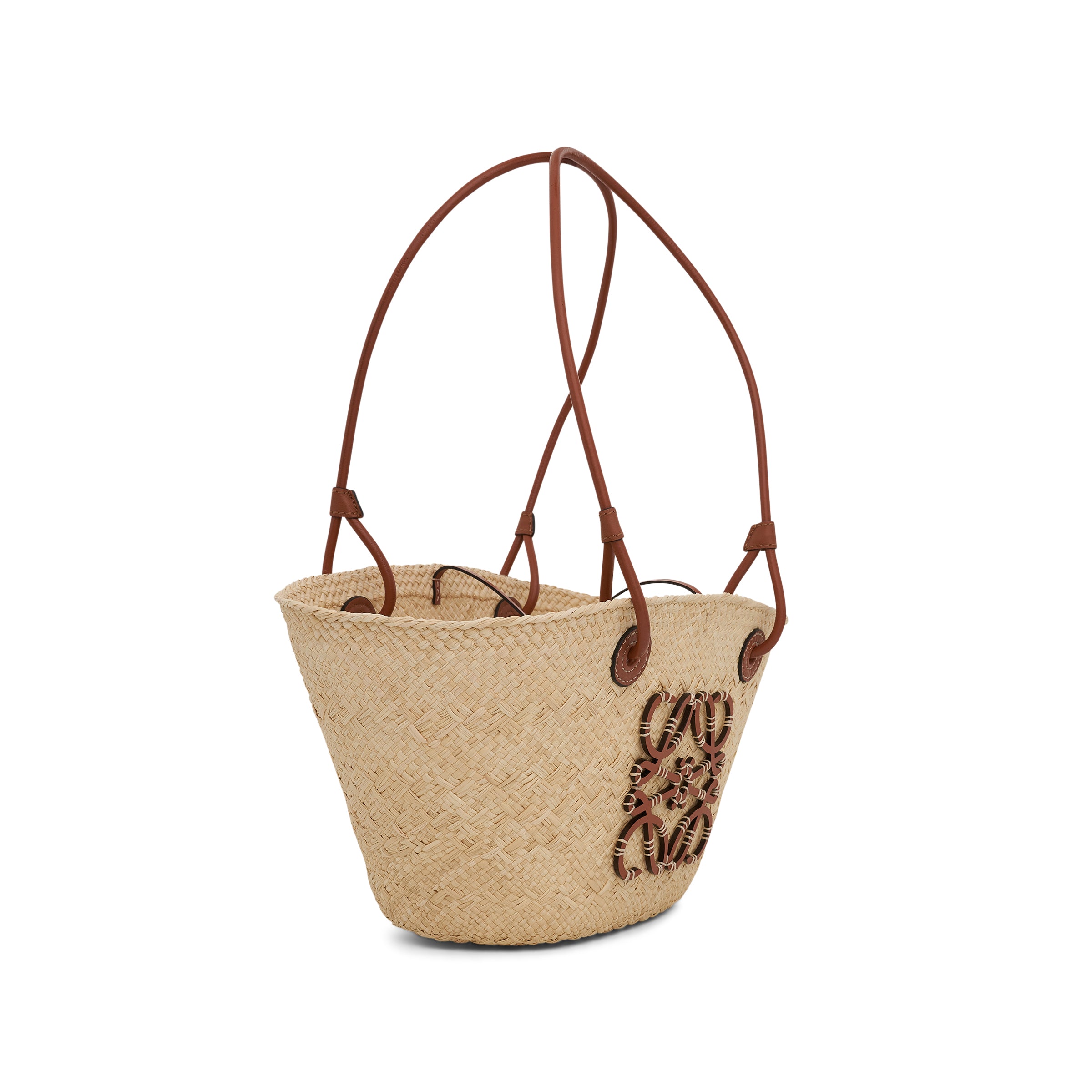 Small Anagram Basket bag in iraca palm and calfskin