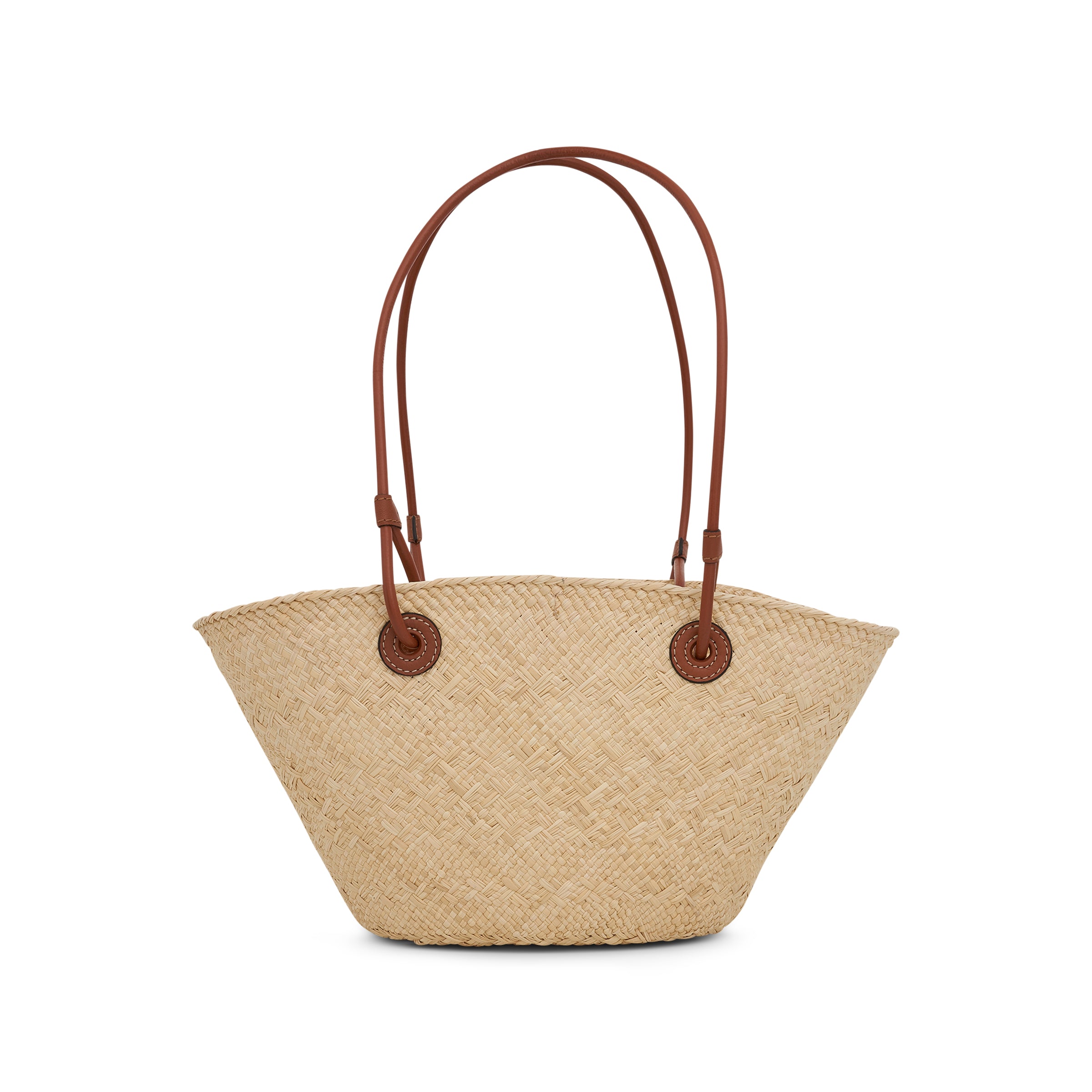 LOEWE Iraca Palm Calfskin Anagram Basket Bag Natural Tan 1294037