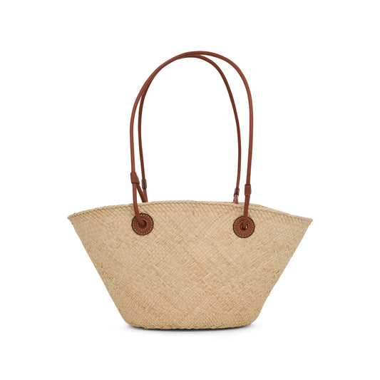 Small Anagram Basket Bag in Iraca Palm and Calfskin in Natural