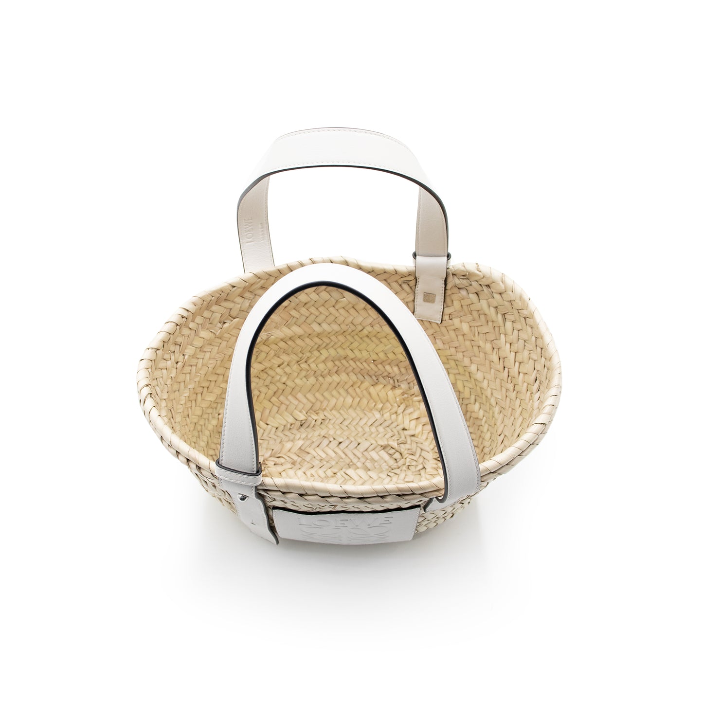 Small Basket Bag in Palm Leaf and Calfskin in Natural/White