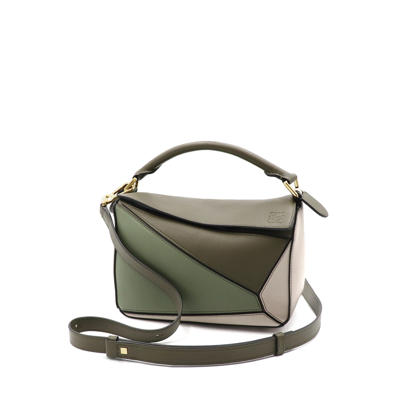Small Puzzle Bag in Classic Calfskin in Green/Light Oat