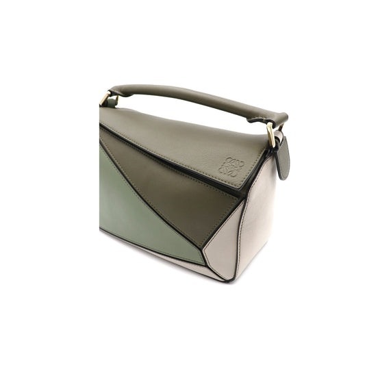 Small Puzzle Bag in Classic Calfskin in Green/Light Oat