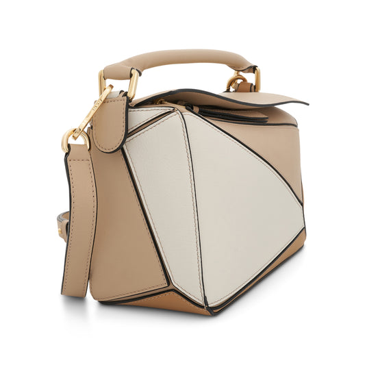 Small Puzzle Bag in Classic Calfskin in Dusty Beige/Soft White